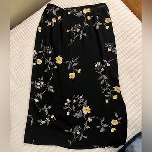 Alfred Dunner Black Skirt with Yellow and Gray Floral Design